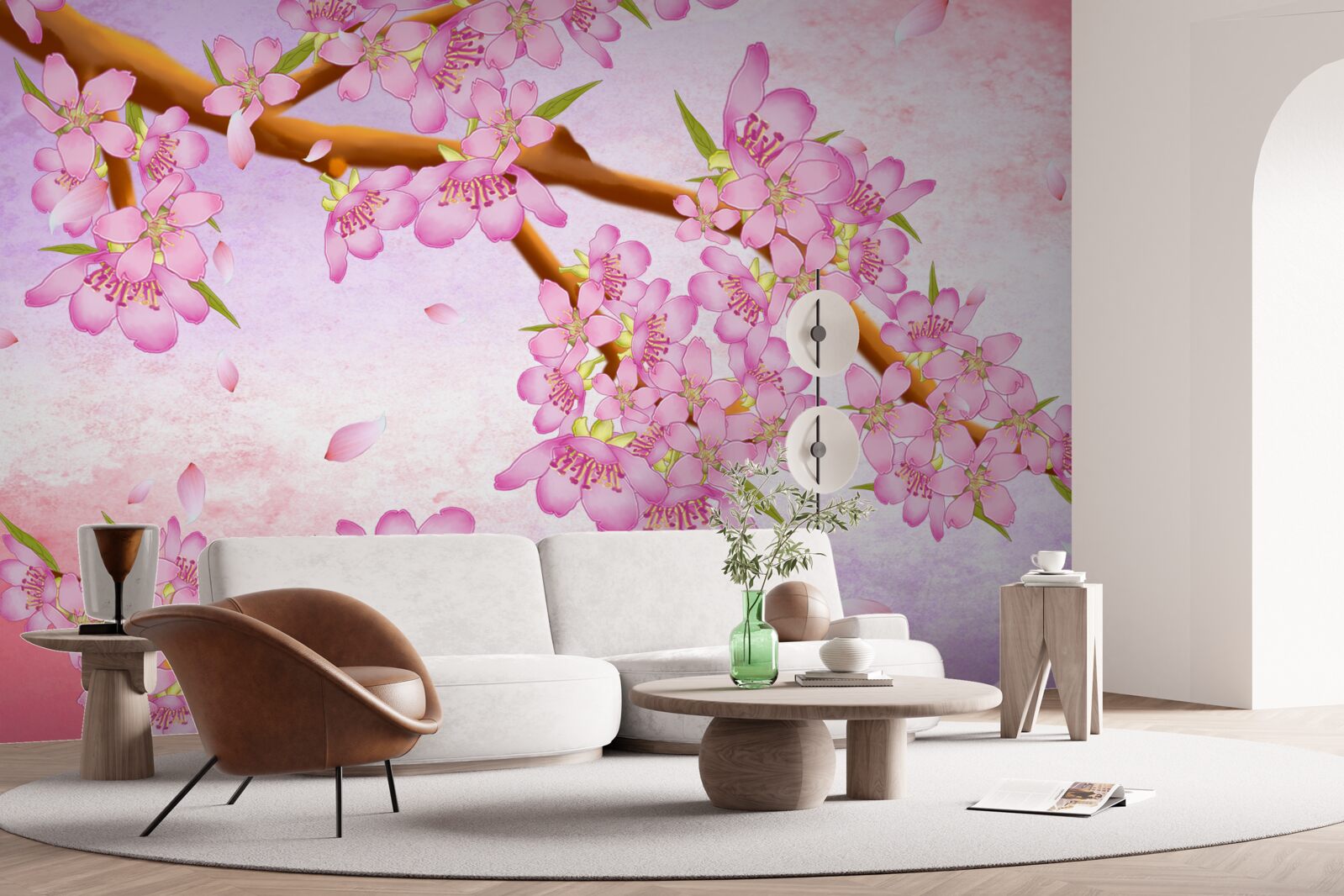 Фотошпалери на гілках розпускаються красиві рожеві бутони