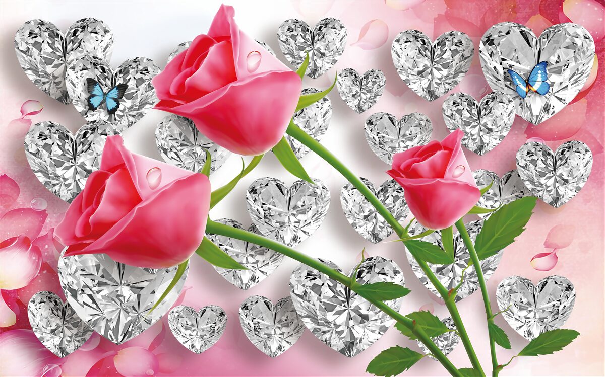 Фотошпалери діаманти та червоні троянди
