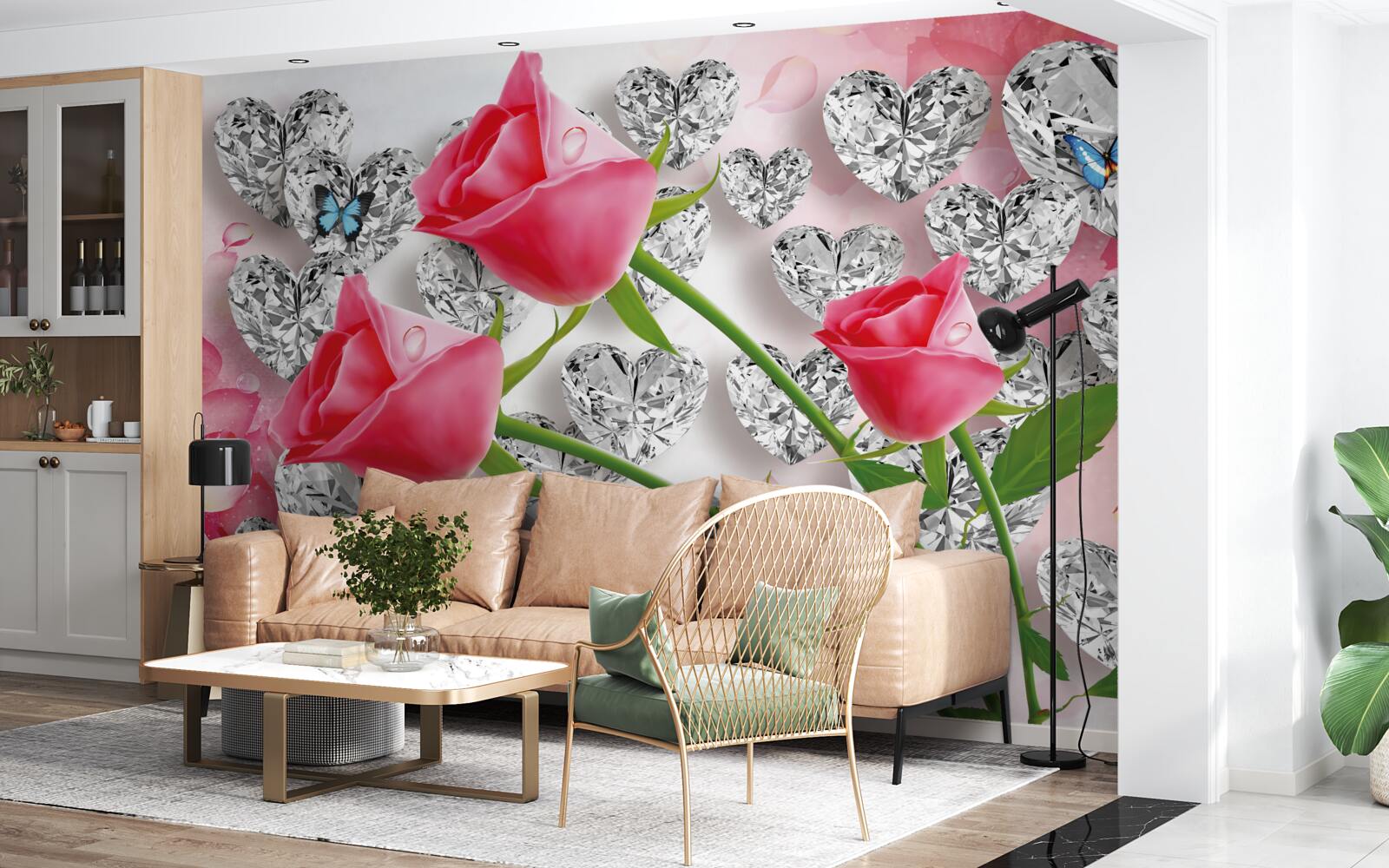 Фотошпалери діаманти та червоні троянди