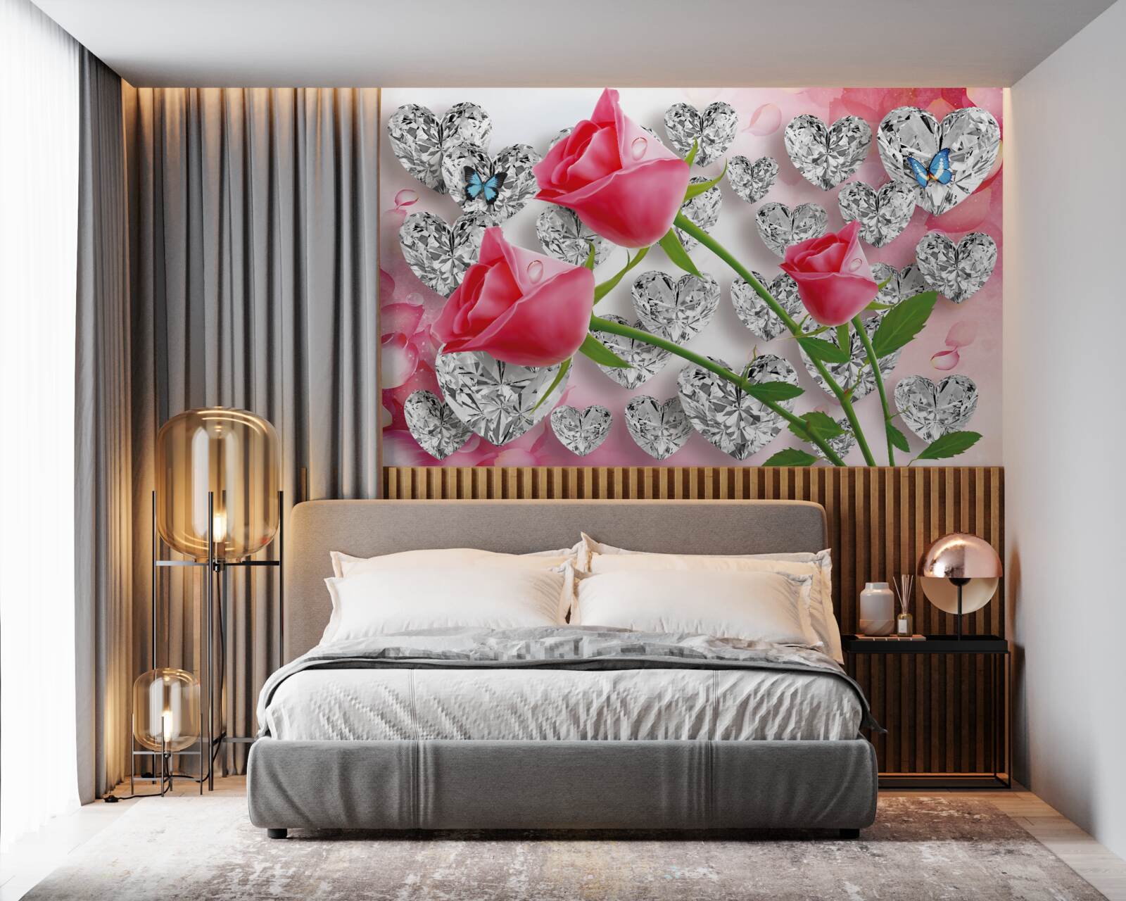 Фотошпалери діаманти та червоні троянди