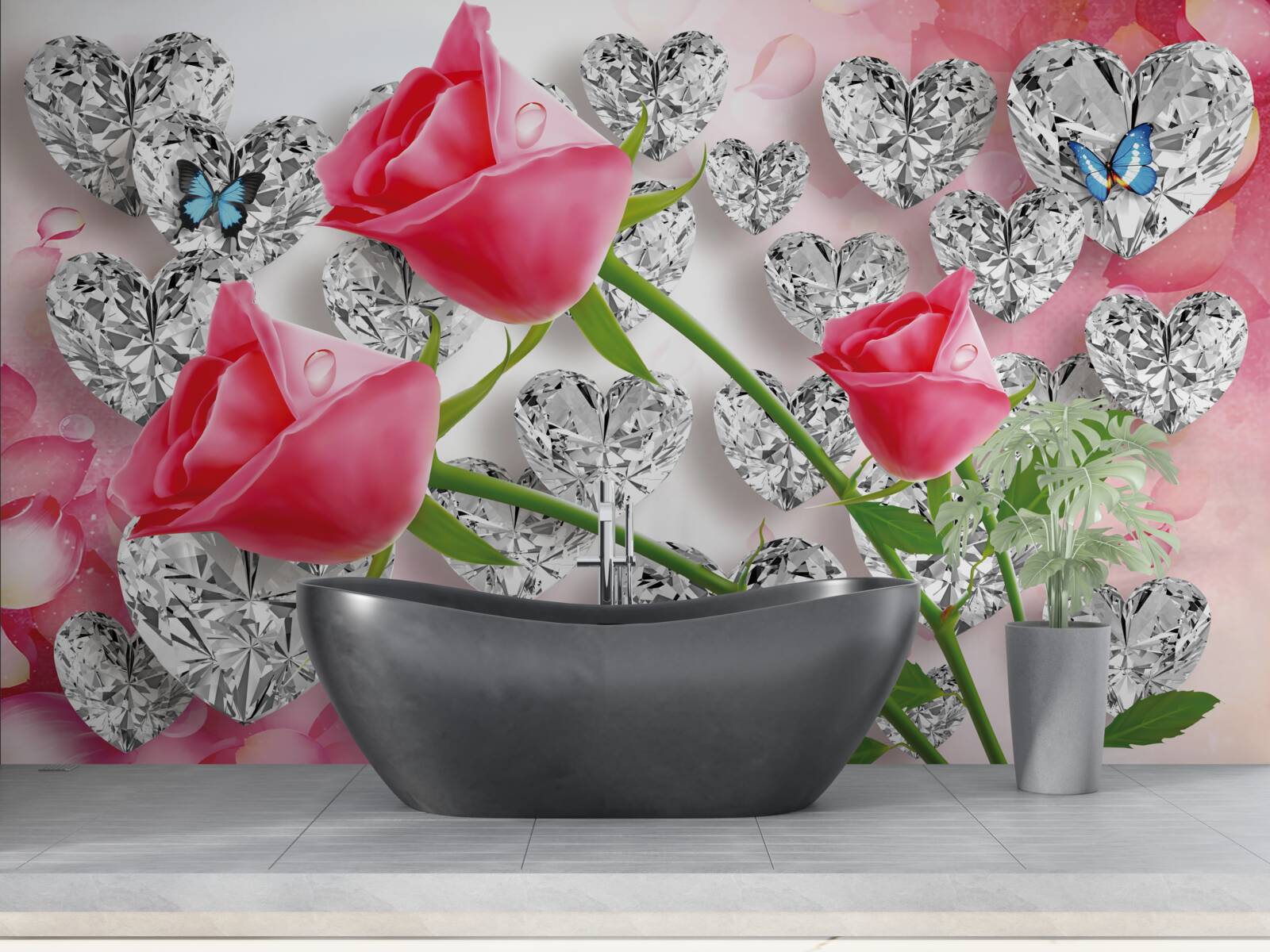 Фотошпалери діаманти та червоні троянди