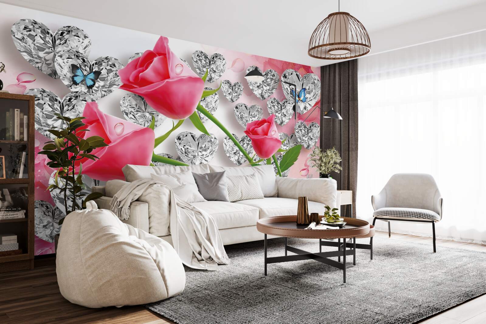 Фотошпалери діаманти та червоні троянди