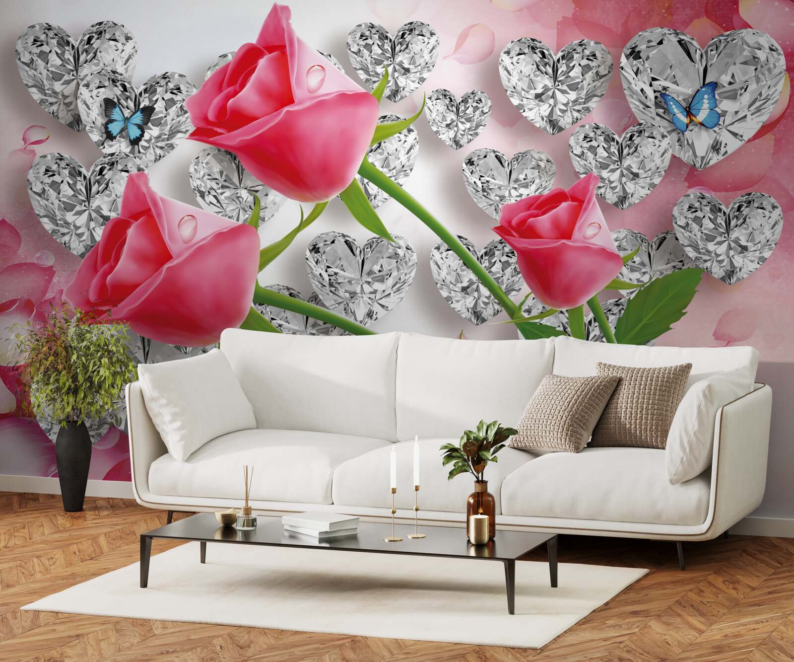 Фотошпалери діаманти та червоні троянди