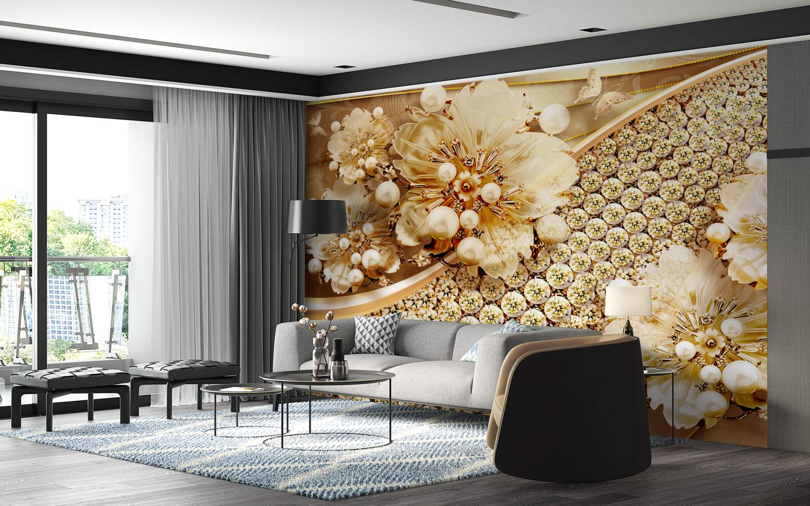 Фотошпалери золотий і золотисто-перламутровий кольори