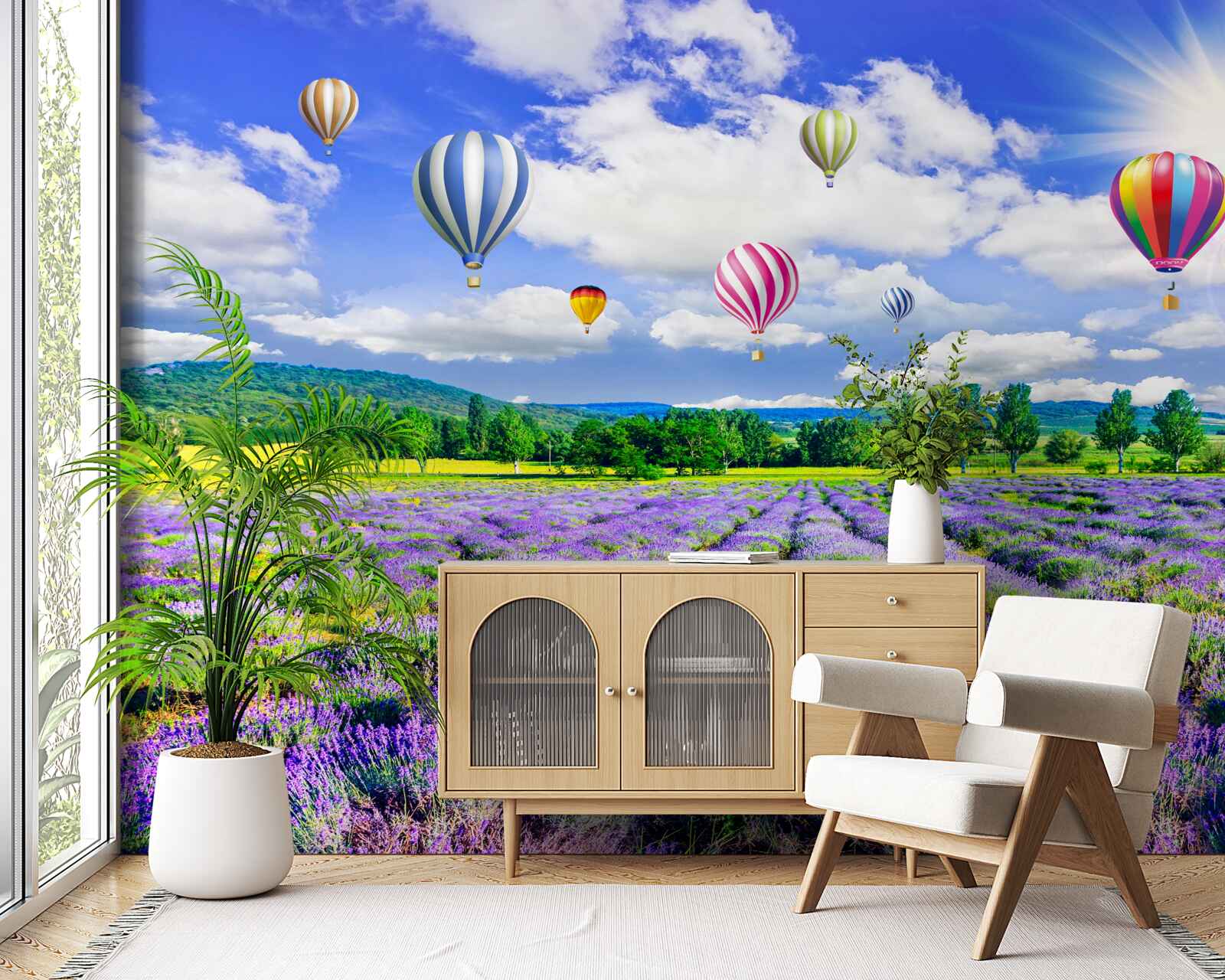 Фотошпалери політ на повітряній кулі над лавандовим полем