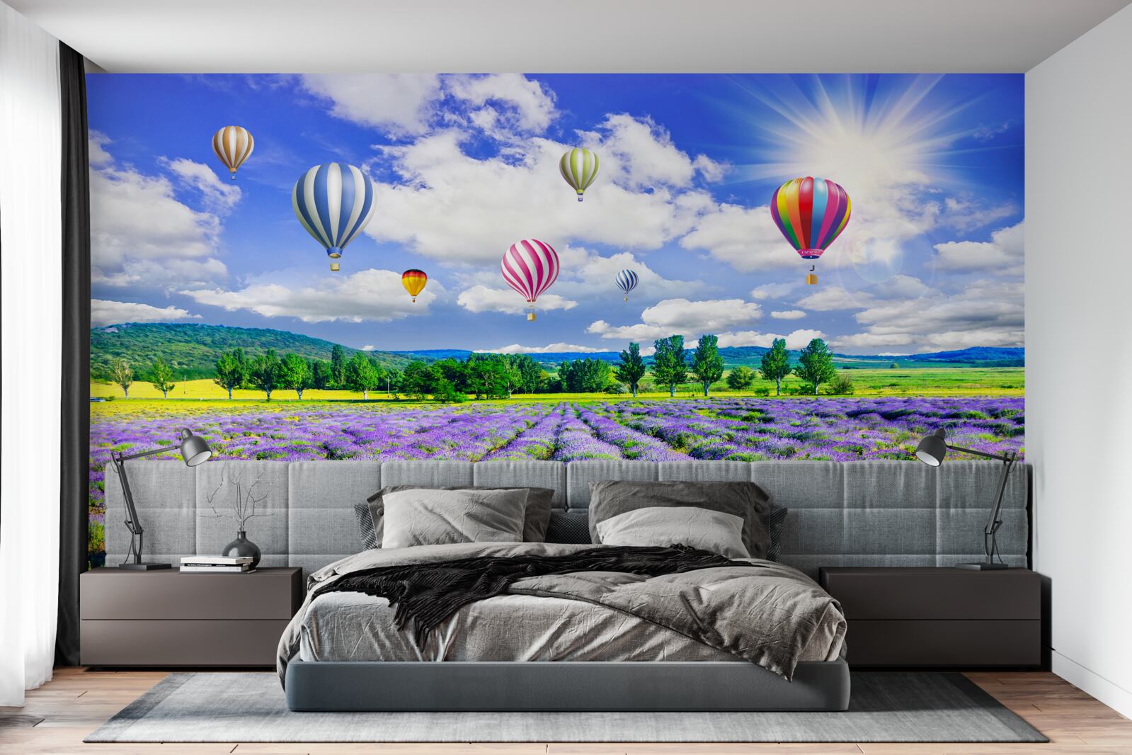 Фотошпалери політ на повітряній кулі над лавандовим полем