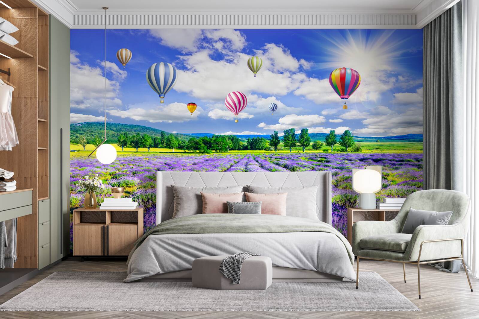Фотошпалери політ на повітряній кулі над лавандовим полем
