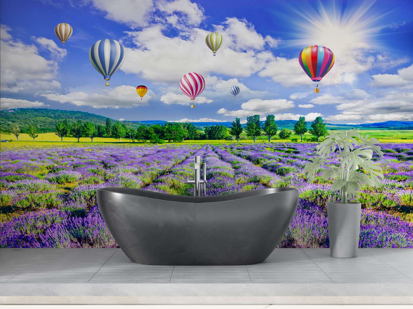 Фотошпалери політ на повітряній кулі над лавандовим полем