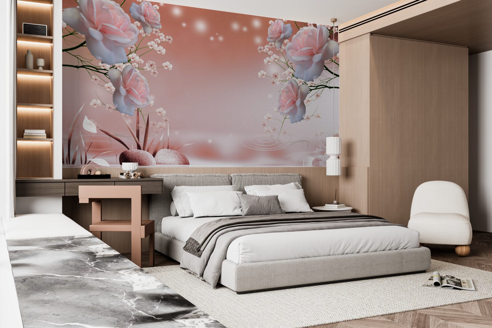 Фотошпалери квіти біля води, що розкривають бутони