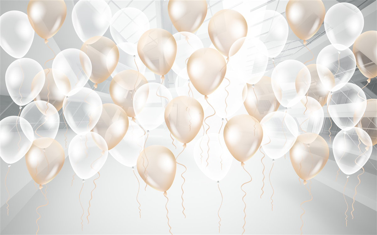 Фотошпалери білі та золоті повітряні кульки