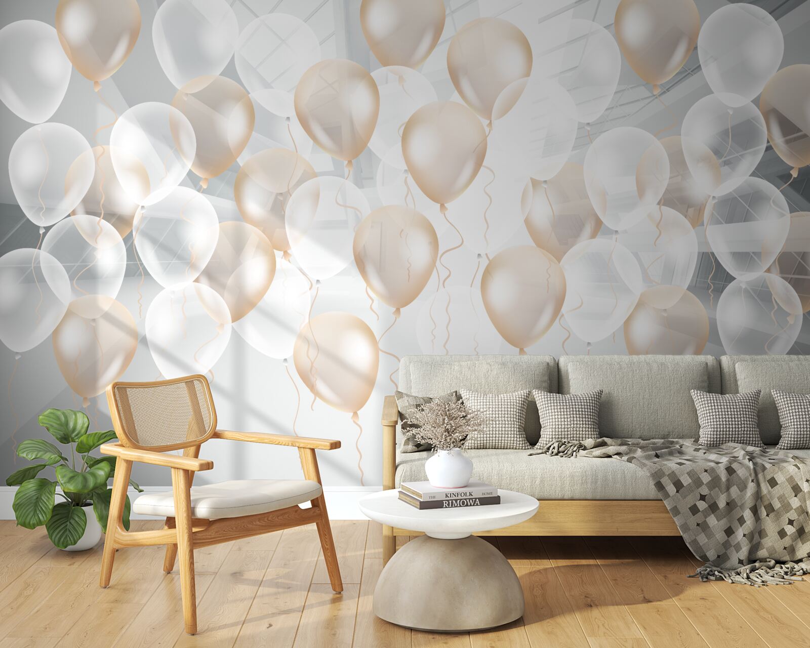 Фотошпалери білі та золоті повітряні кульки