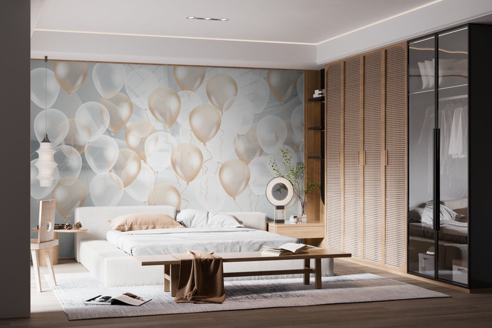 Фотошпалери білі та золоті повітряні кульки