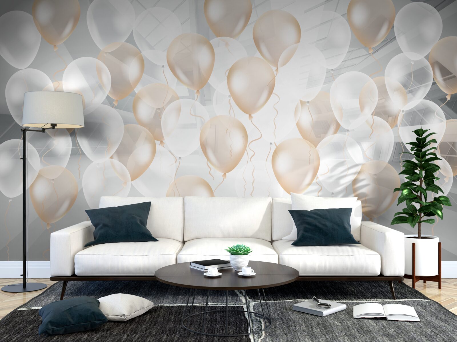 Фотошпалери білі та золоті повітряні кульки