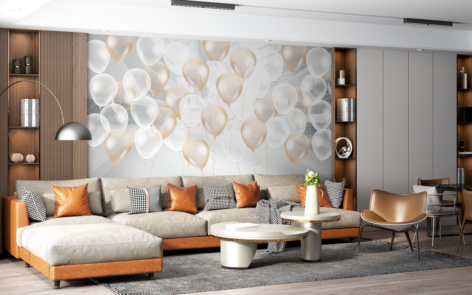 Фотошпалери білі та золоті повітряні кульки