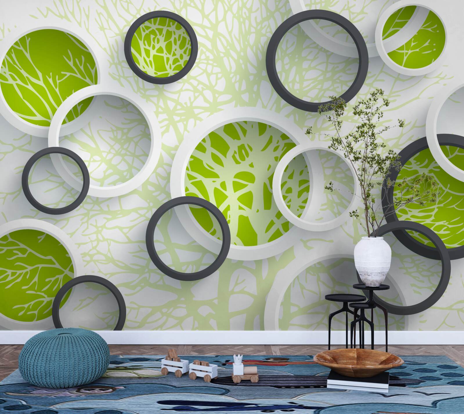 Фотошпалери кола лінзи відображають зелень листя дерев