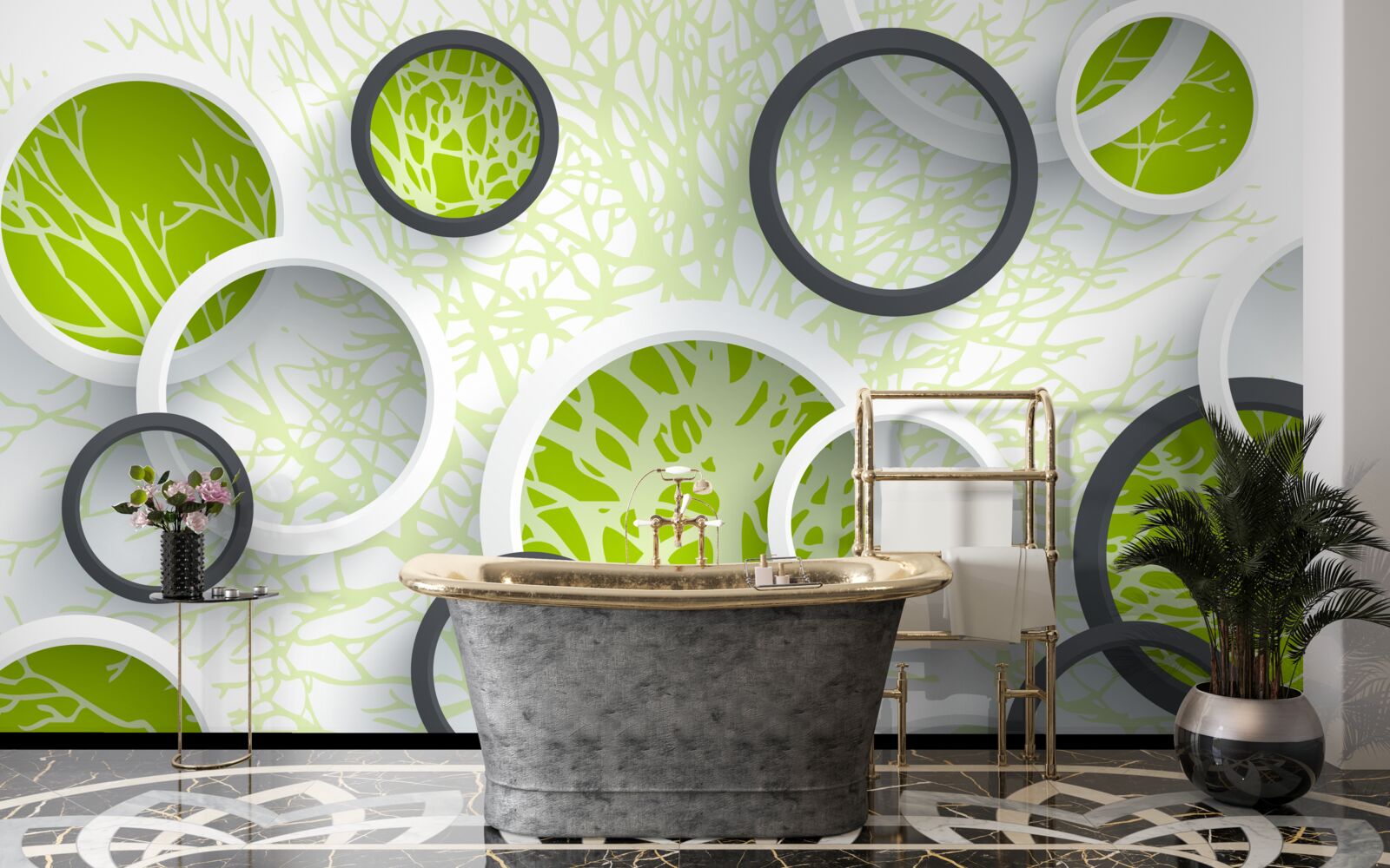 Фотошпалери кола лінзи відображають зелень листя дерев