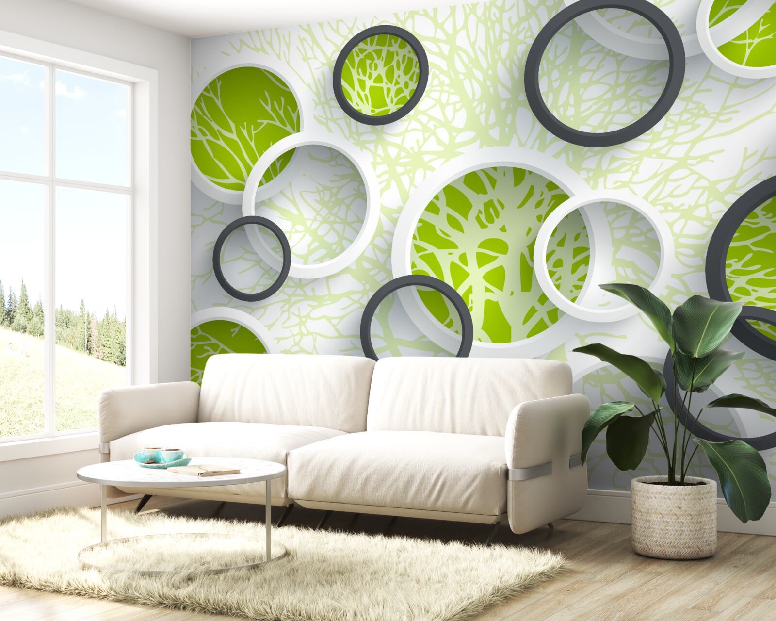 Фотошпалери кола лінзи відображають зелень листя дерев