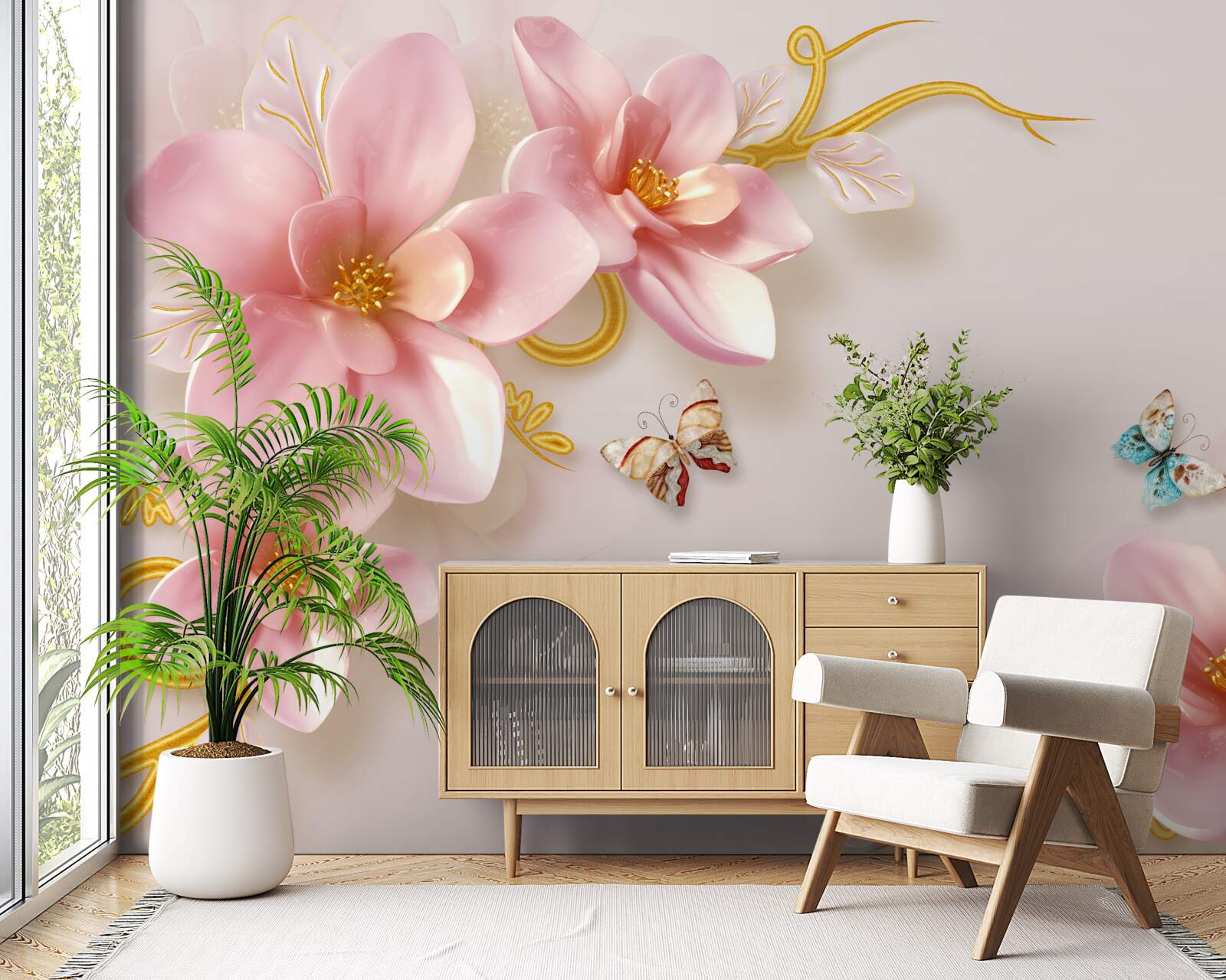 Фотошпалери привабливі квіти з рожевої порцеляни