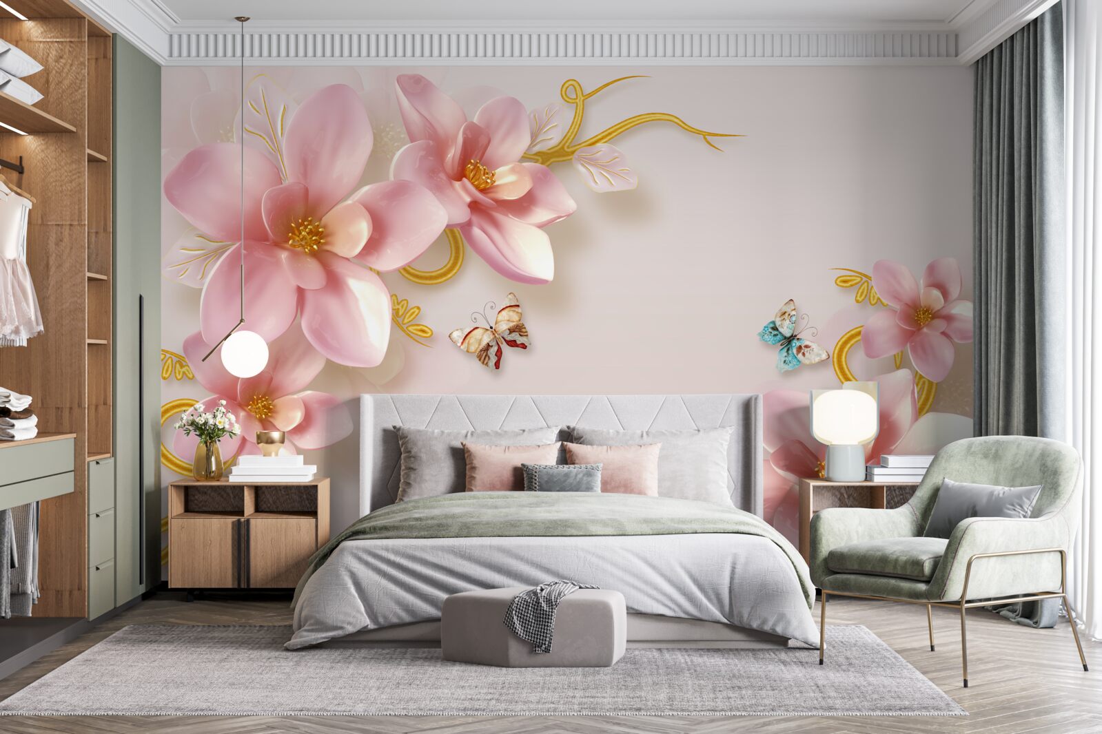 Фотошпалери привабливі квіти з рожевої порцеляни