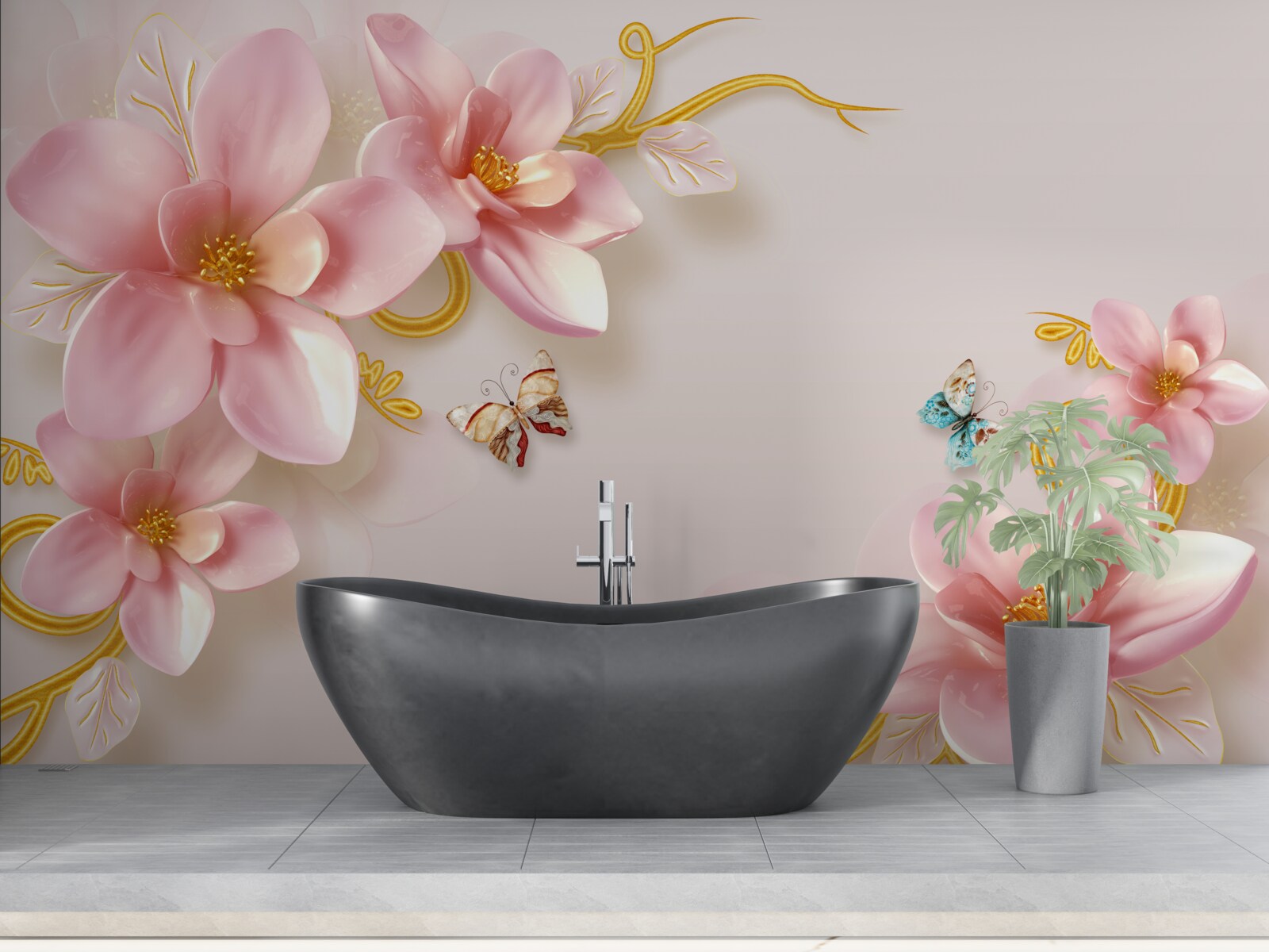 Фотошпалери привабливі квіти з рожевої порцеляни