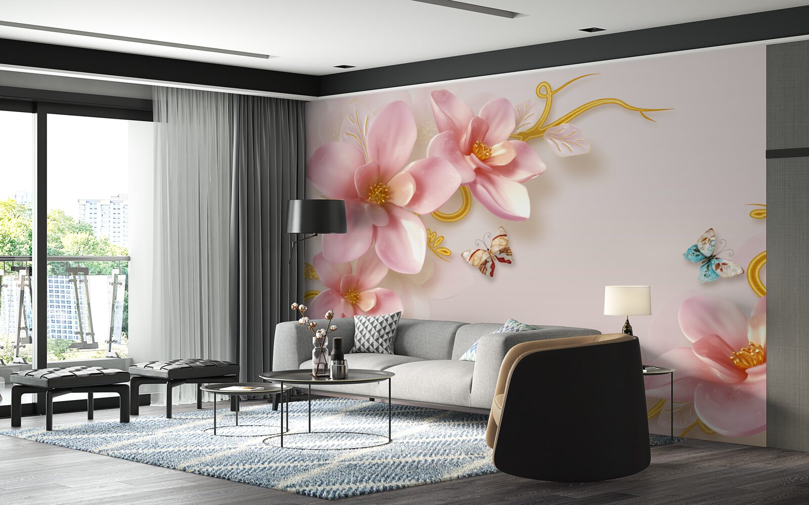 Фотошпалери привабливі квіти з рожевої порцеляни