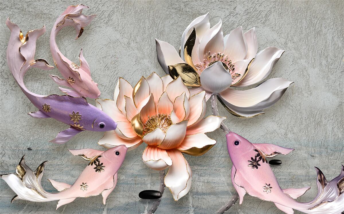 Фотошпалери квіти біля озера, в якому плавають лебеді