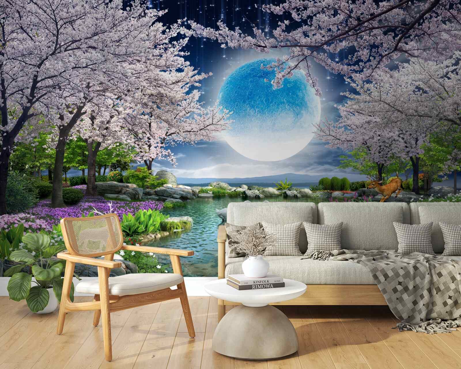 Фотошпалери чарівний ліс під куполом величезного місяця