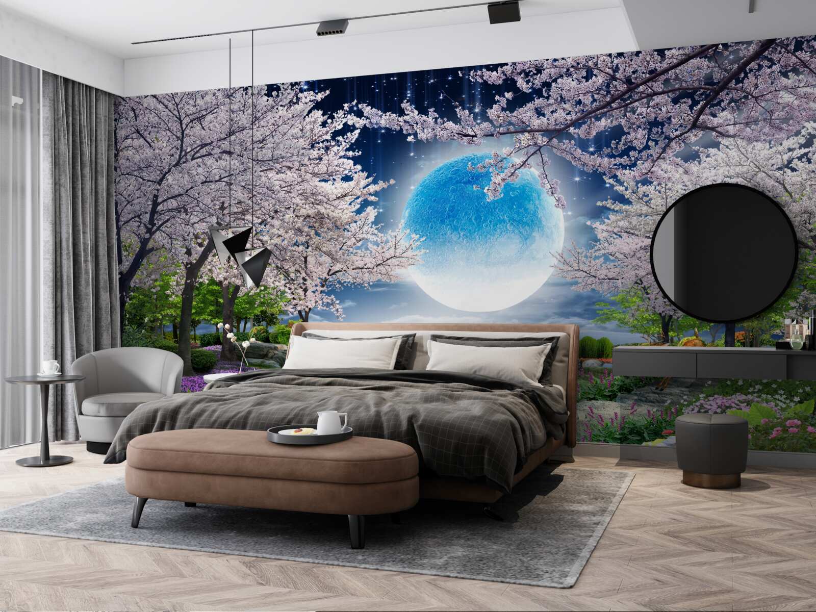 Фотошпалери чарівний ліс під куполом величезного місяця