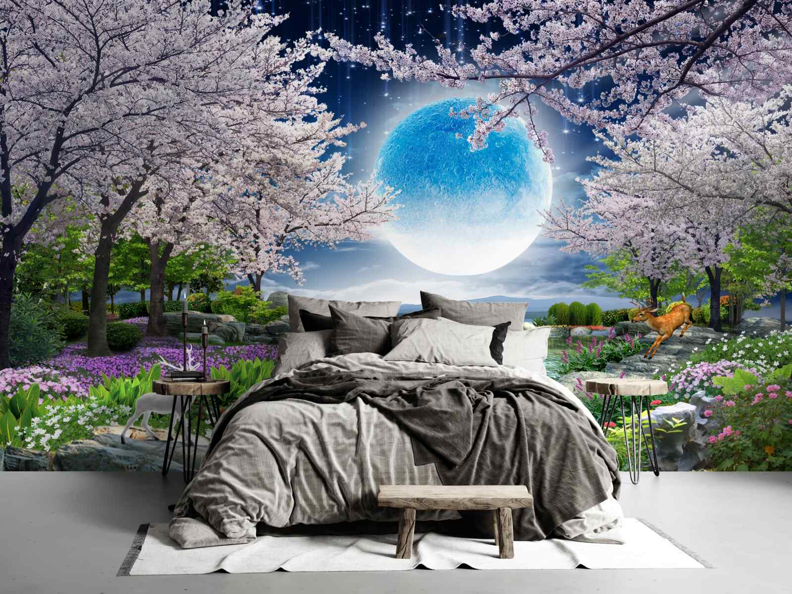 Фотошпалери чарівний ліс під куполом величезного місяця