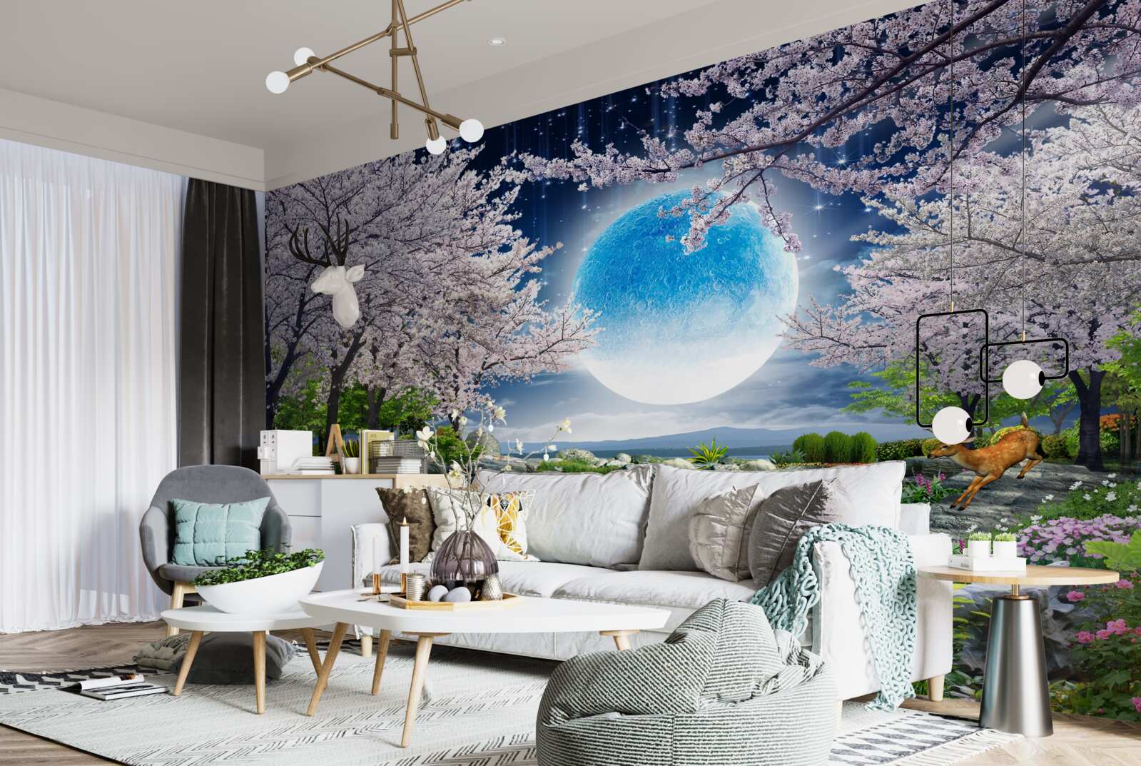 Фотошпалери чарівний ліс під куполом величезного місяця