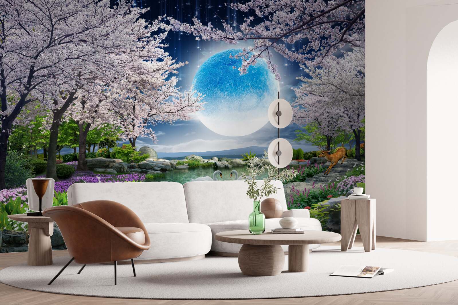 Фотошпалери чарівний ліс під куполом величезного місяця