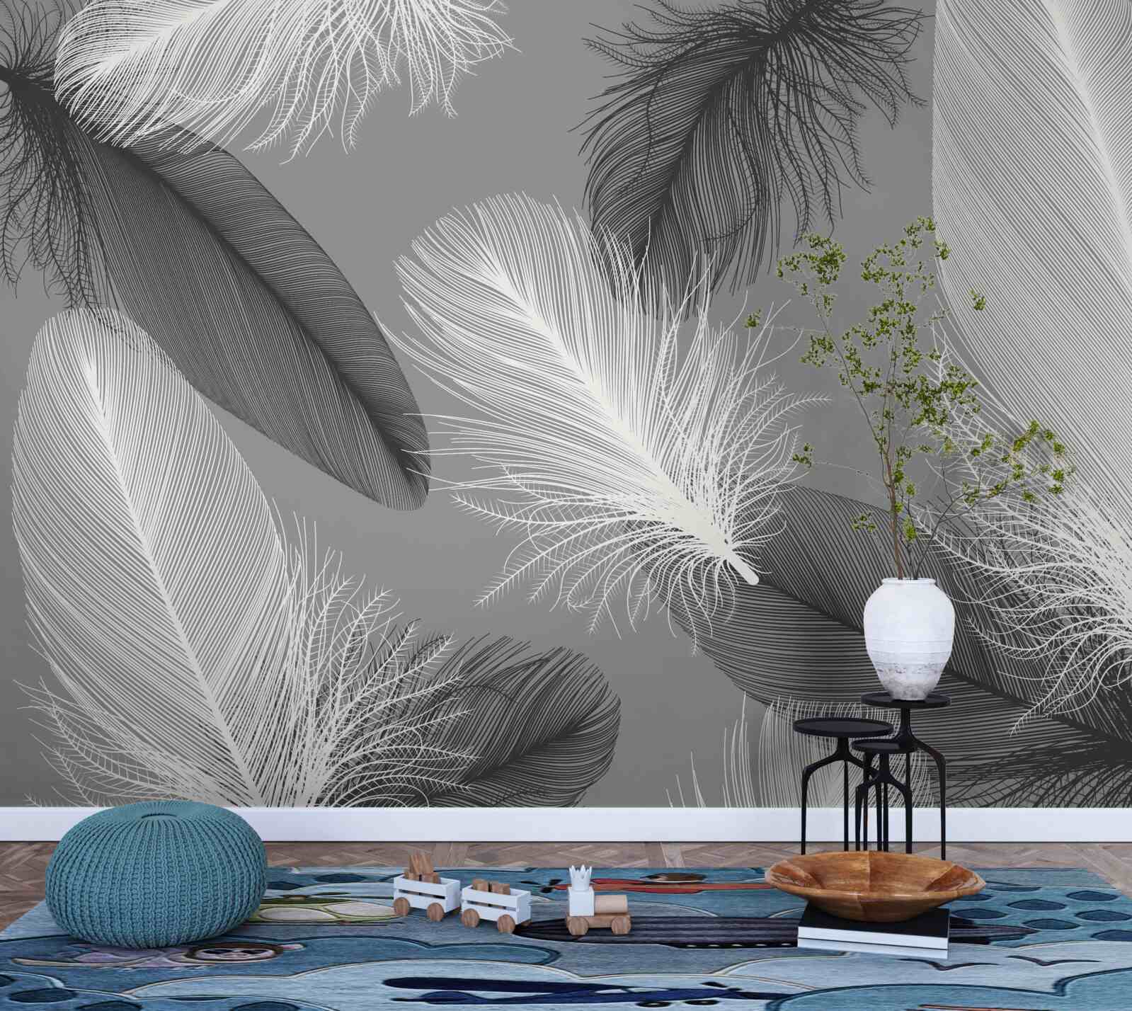 Фотошпалери сріблясті та легкі пухнасті пластини