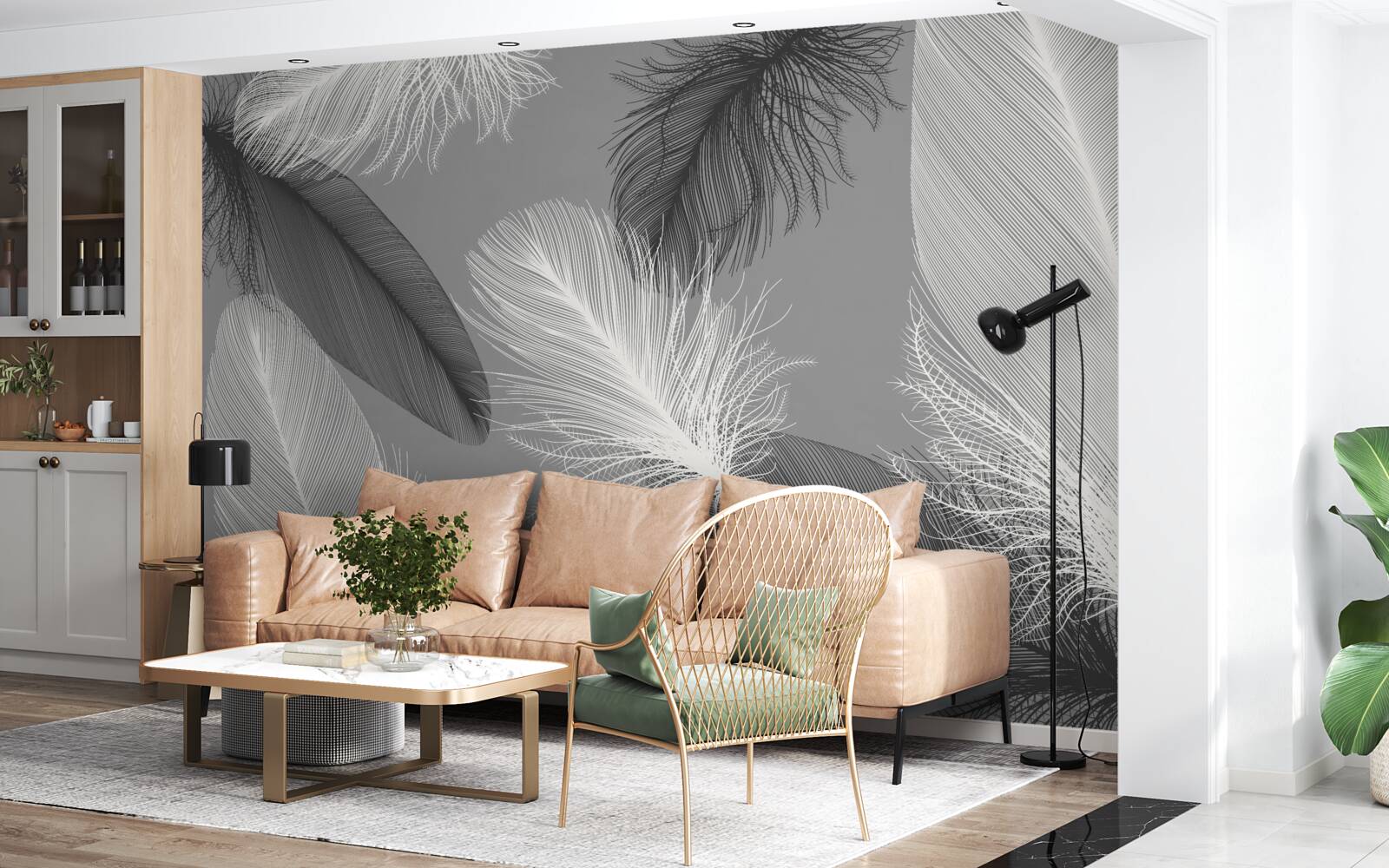 Фотошпалери сріблясті та легкі пухнасті пластини