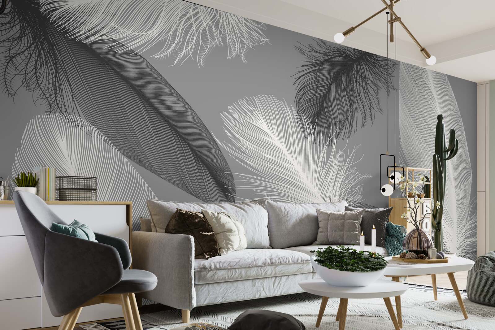 Фотошпалери сріблясті та легкі пухнасті пластини