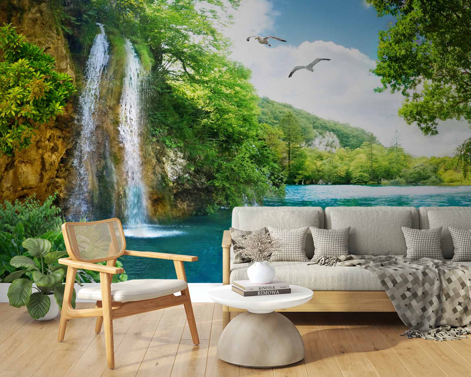 Фотошпалери казкова природна краса оточує водоспад та озеро