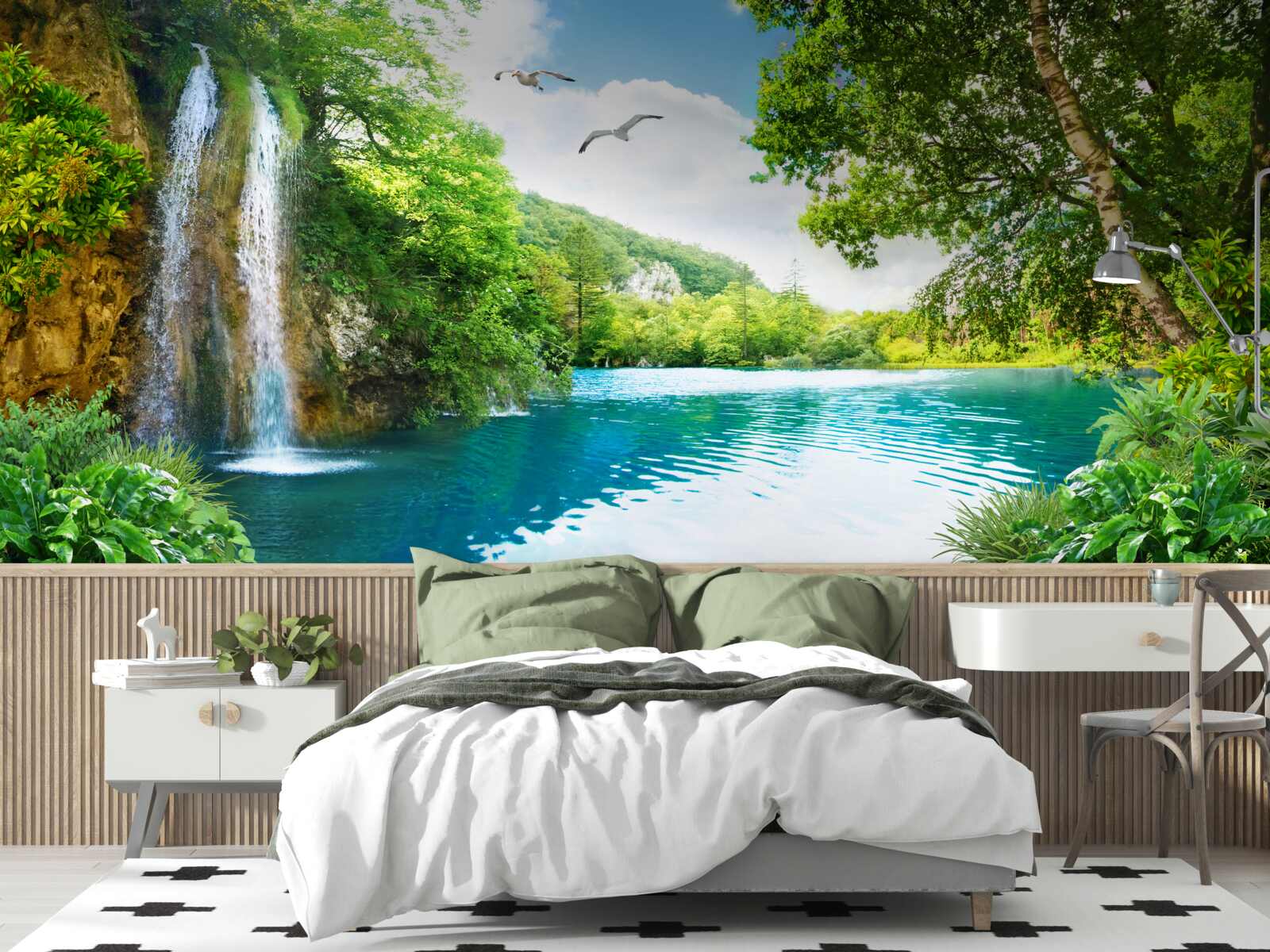 Фотошпалери казкова природна краса оточує водоспад та озеро