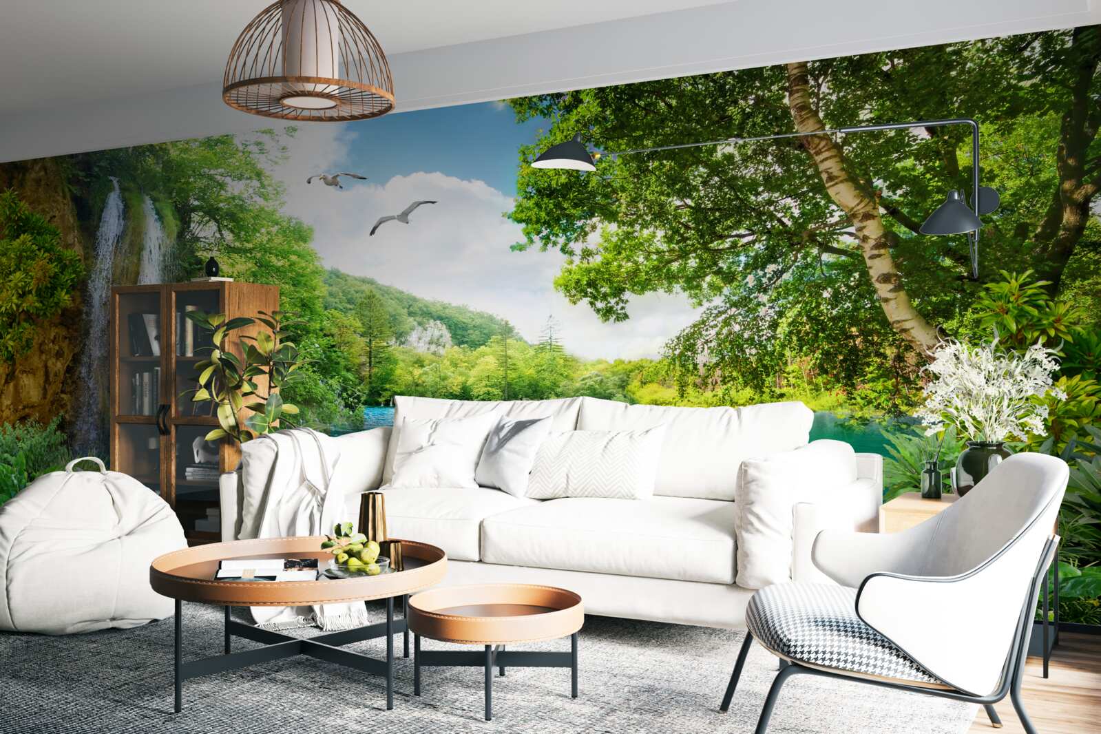 Фотошпалери казкова природна краса оточує водоспад та озеро