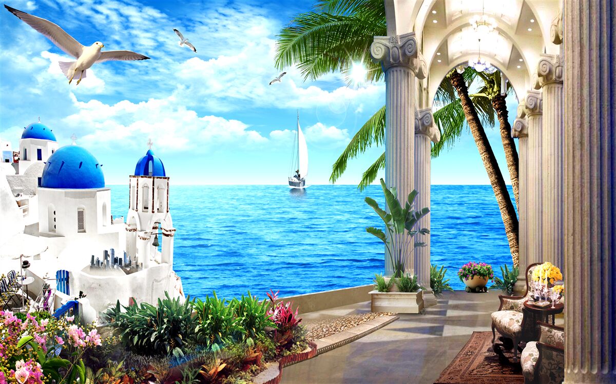 Фотошпалери Грецька колонада, що веде до моря