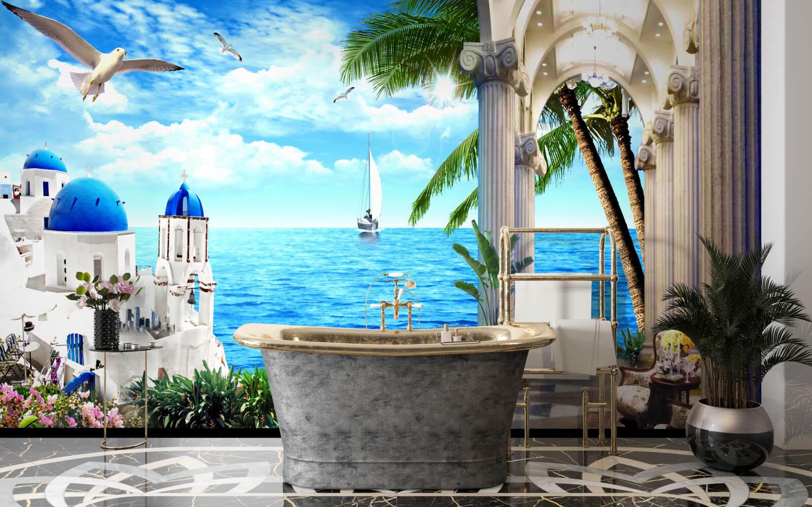 Фотошпалери Грецька колонада, що веде до моря