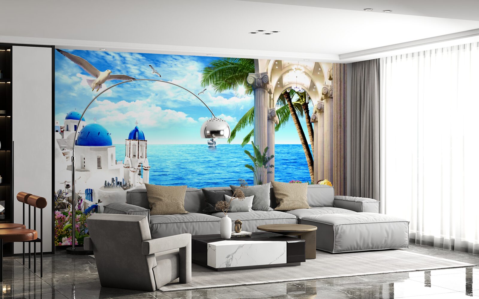 Фотошпалери Грецька колонада, що веде до моря