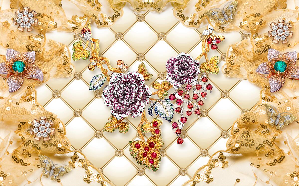 Фотошпалери осінні квіти із золота та каменю