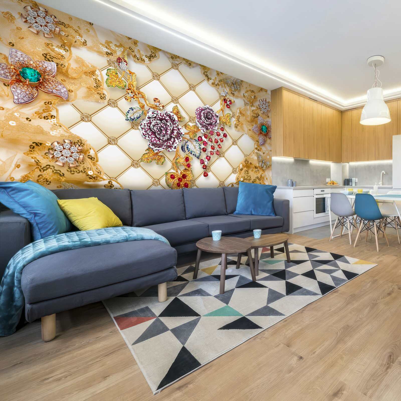 Фотошпалери осінні квіти із золота та каменю