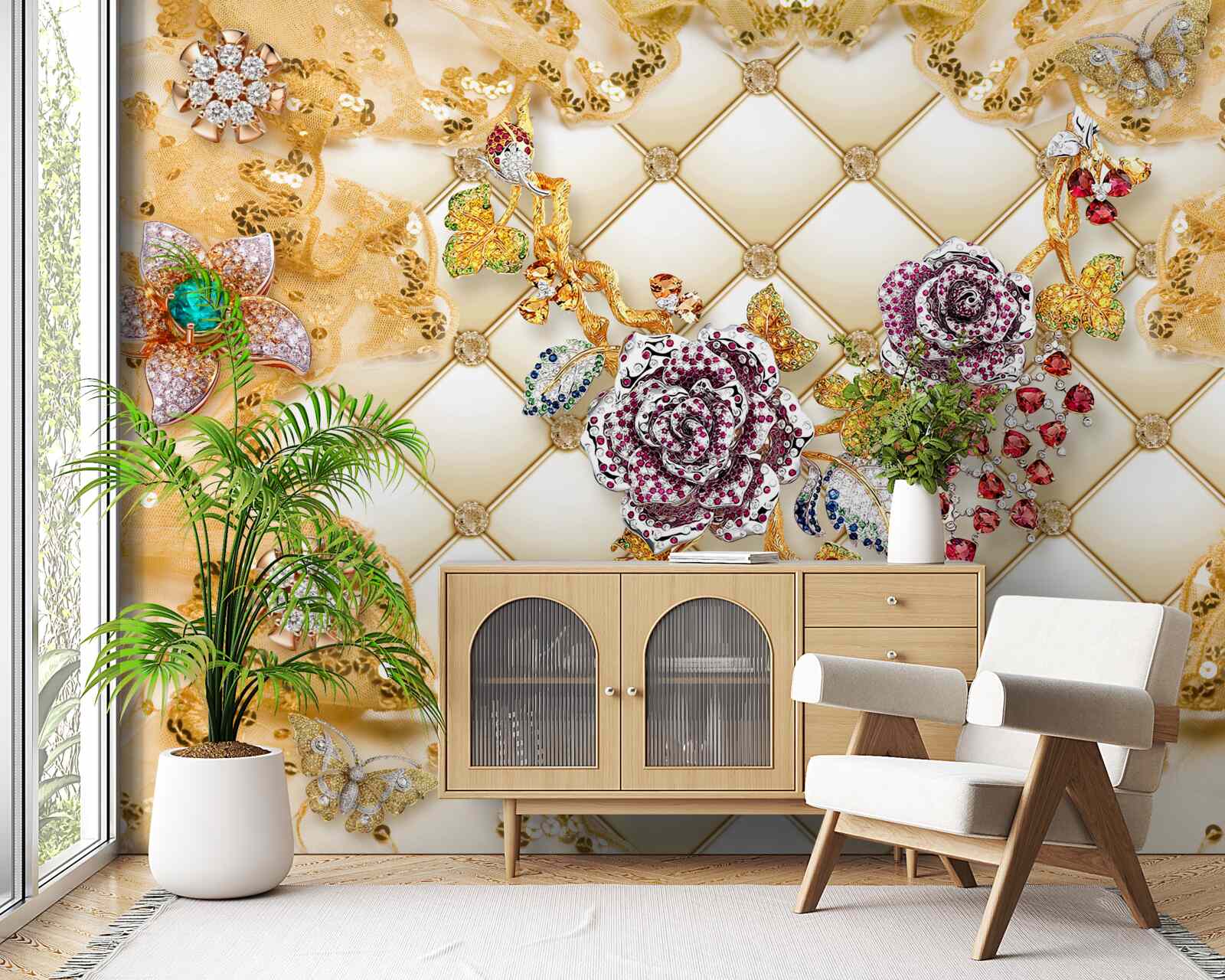 Фотошпалери осінні квіти із золота та каменю