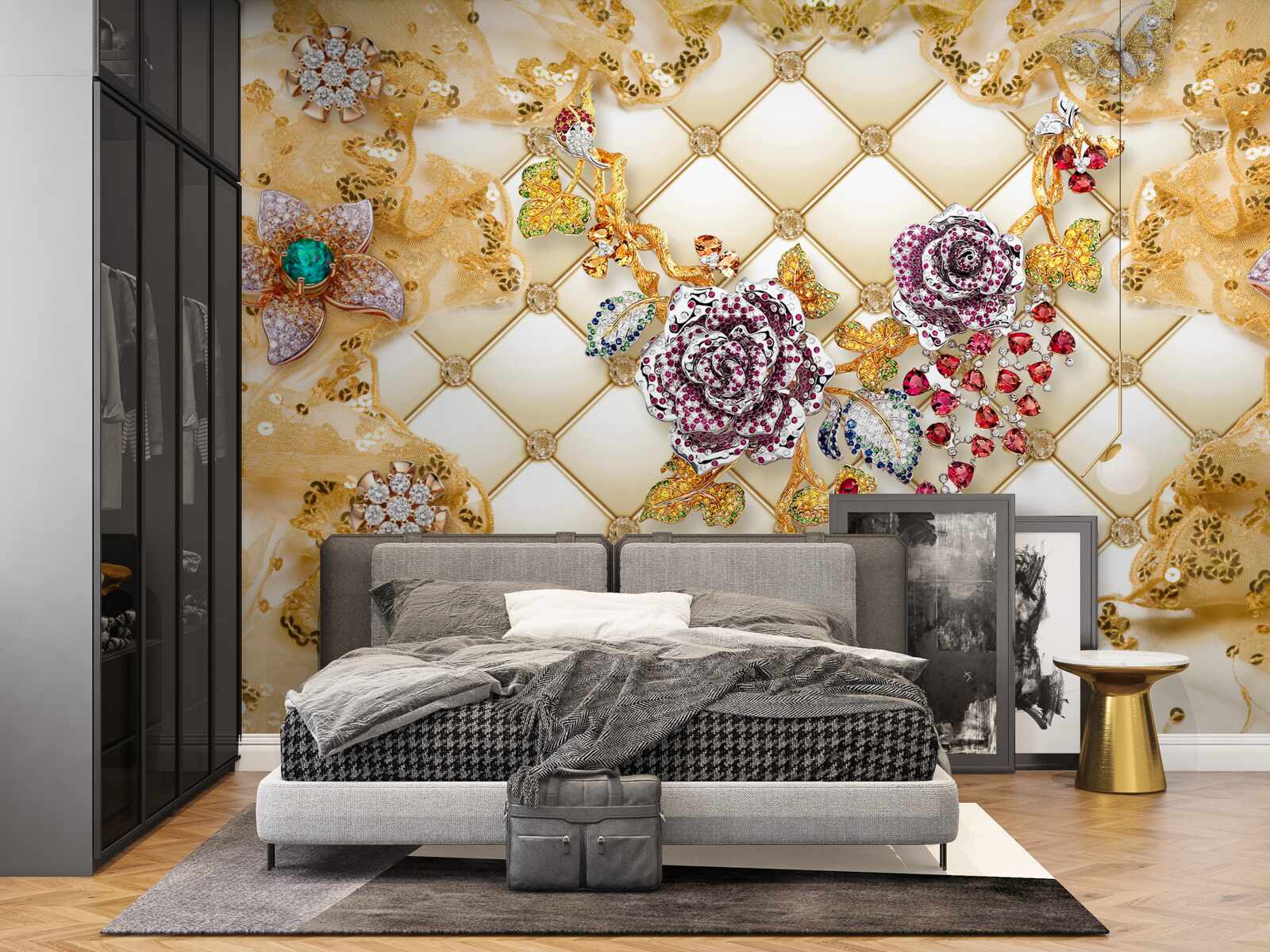 Фотошпалери осінні квіти із золота та каменю