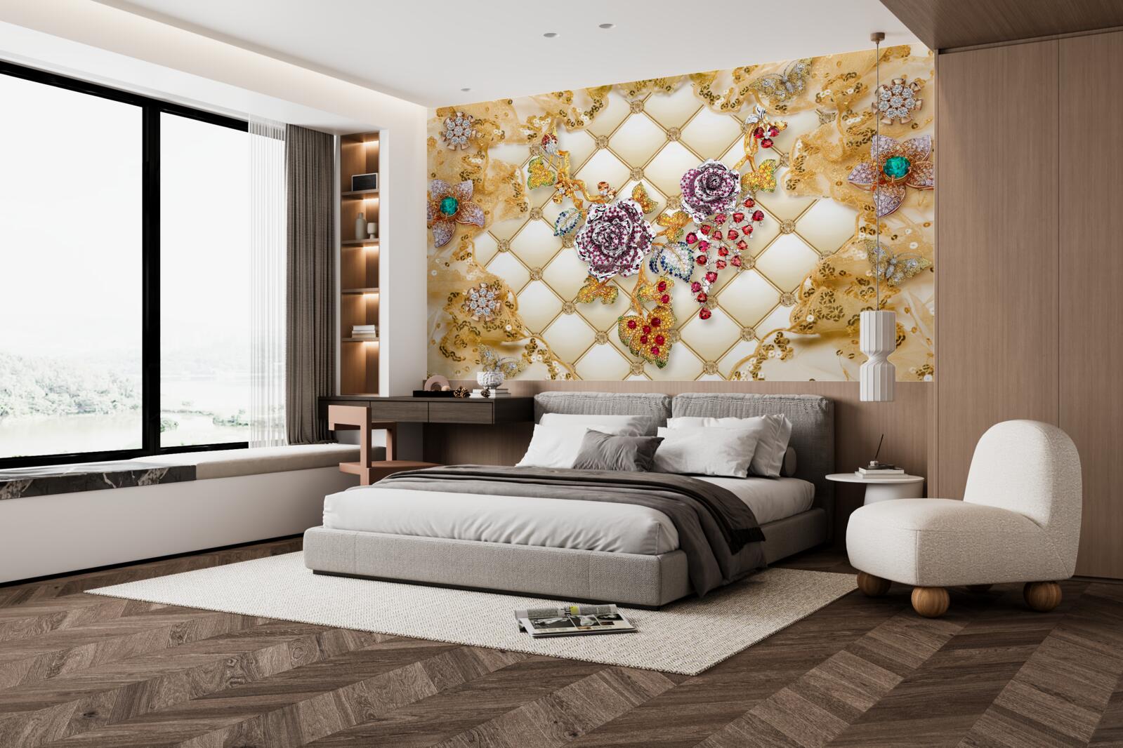 Фотошпалери осінні квіти із золота та каменю