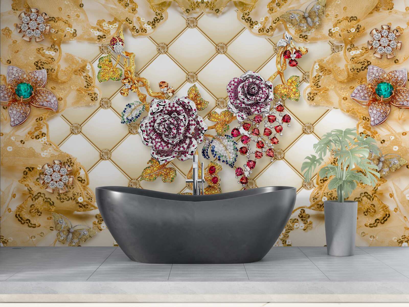 Фотошпалери осінні квіти із золота та каменю