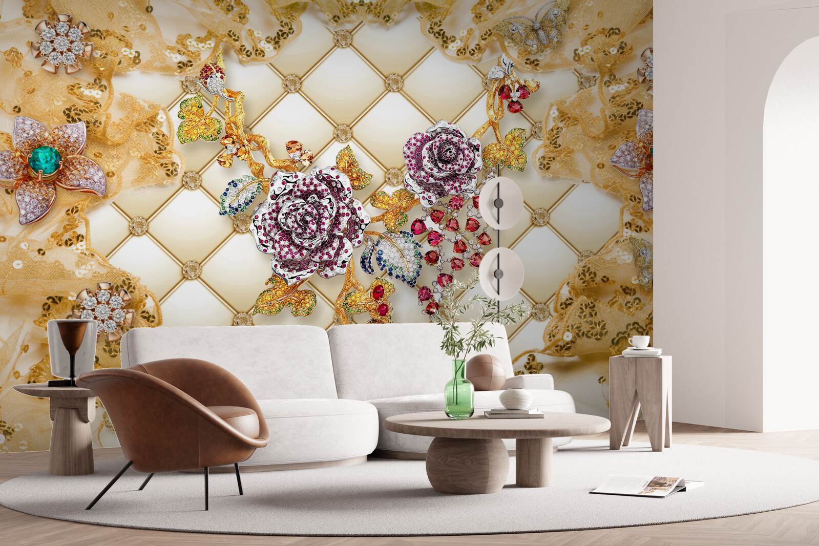 Фотошпалери осінні квіти із золота та каменю