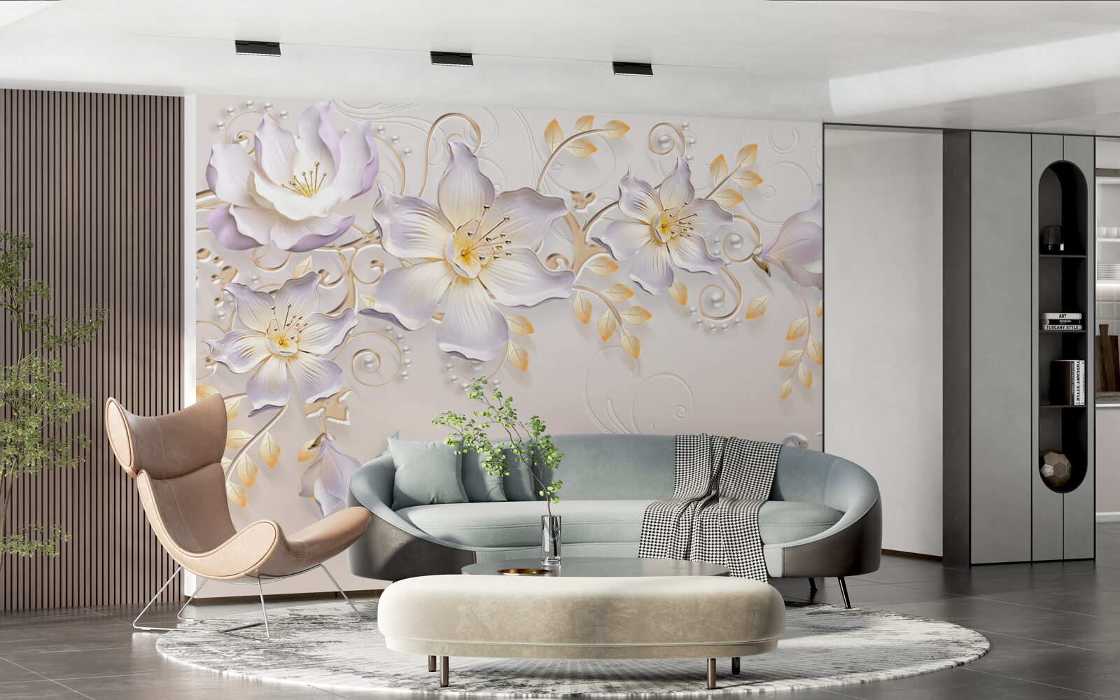 Фотошпалери Білосніжні лебеді та світлі бутони