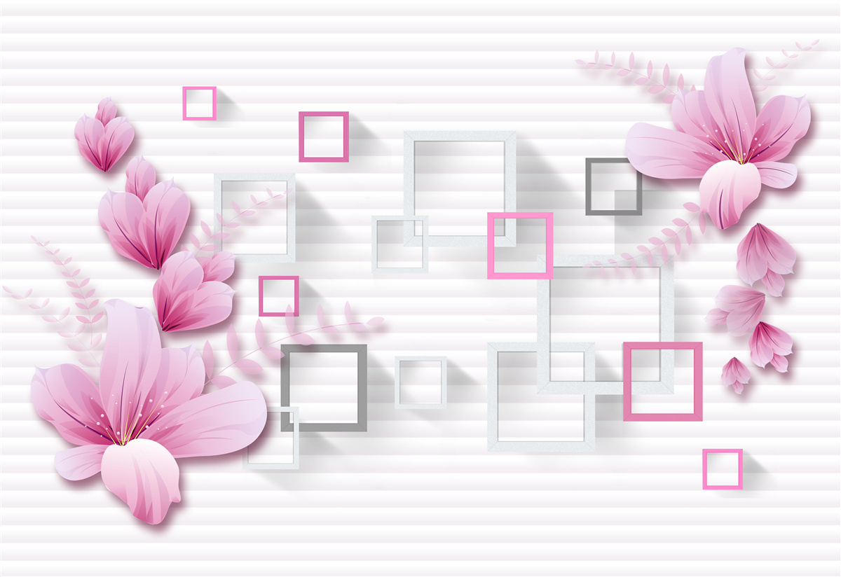 Фотошпалери квадрати і бузкові квіти на білосніжній цеглі