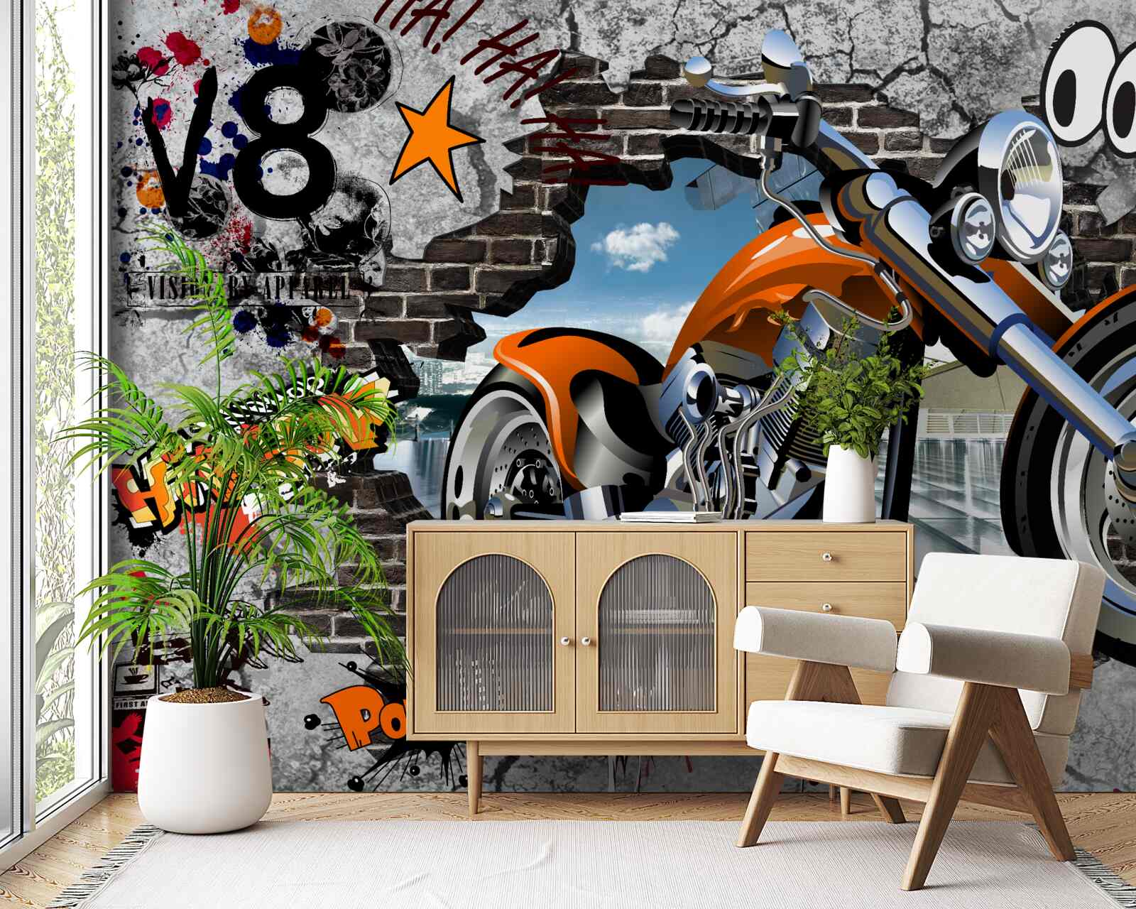 Фотошпалери графіті у вигляді мотоцикла